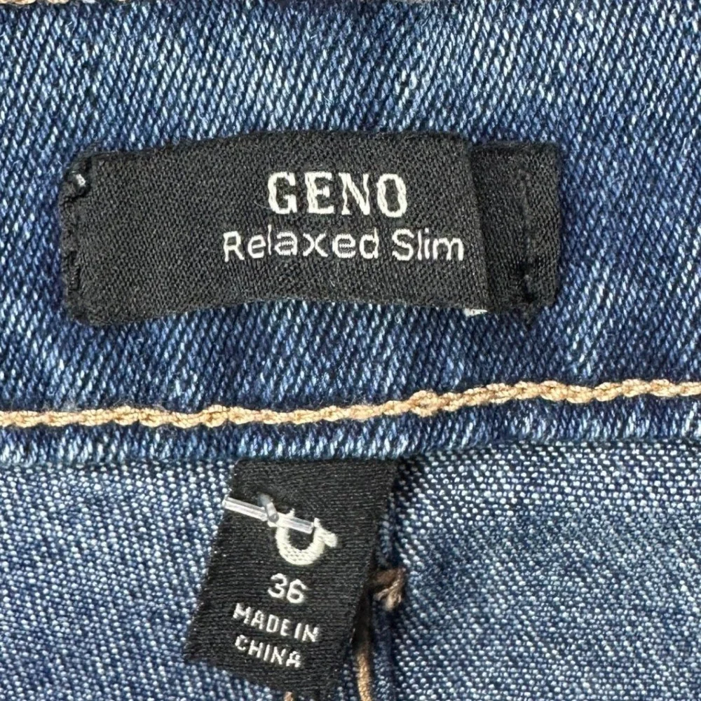 True Religion Mens Geno Relaxed Slim Fit Jeans 36 Blue Distressed Stretch NEW